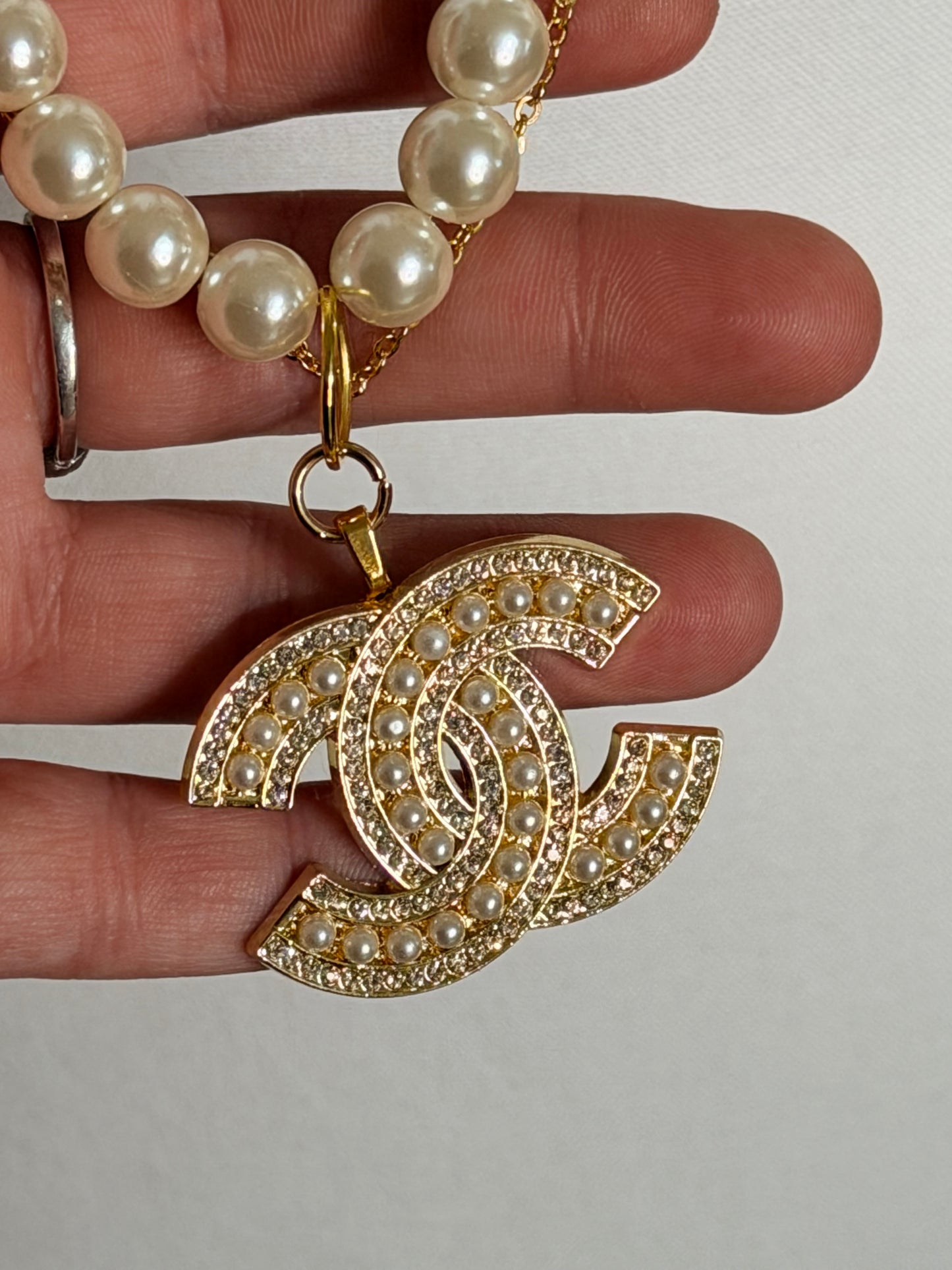 CC lace and pearl necklace