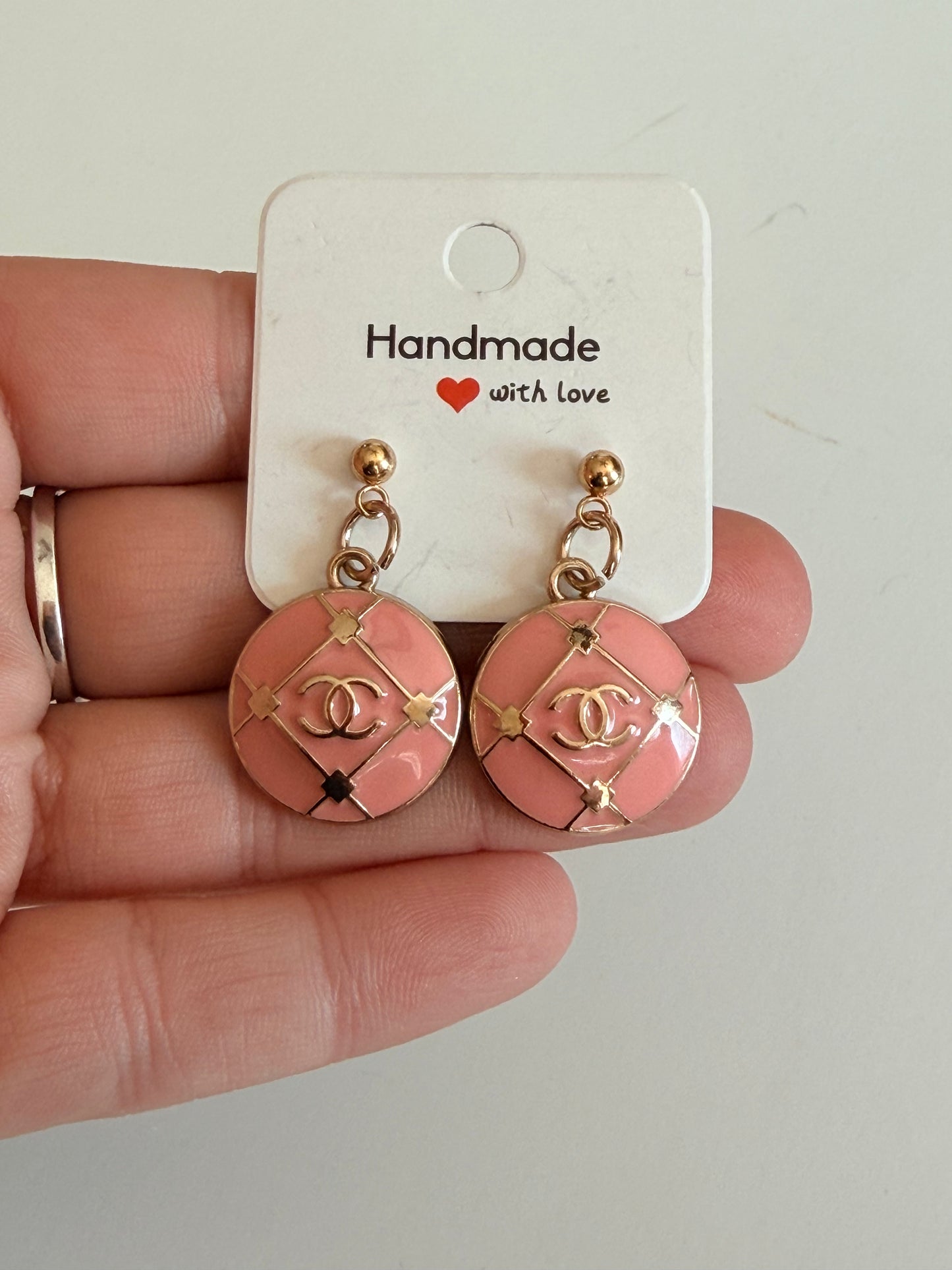 CC pink quilted earrings