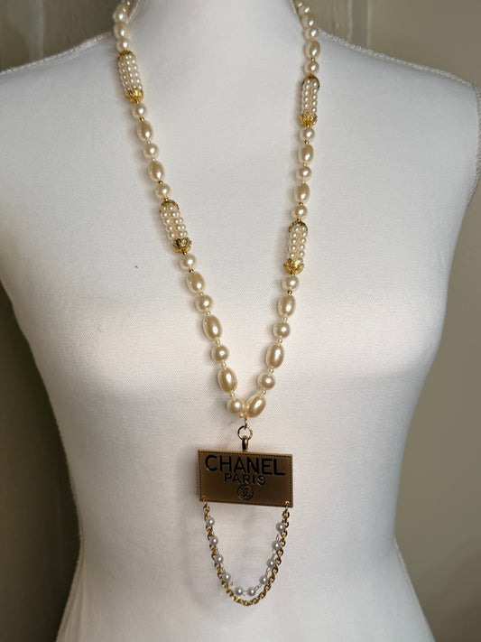 CC pearl long necklace