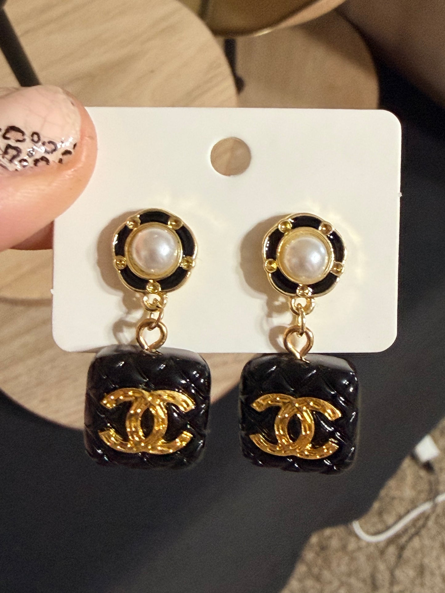 CC quilted pearl earrings