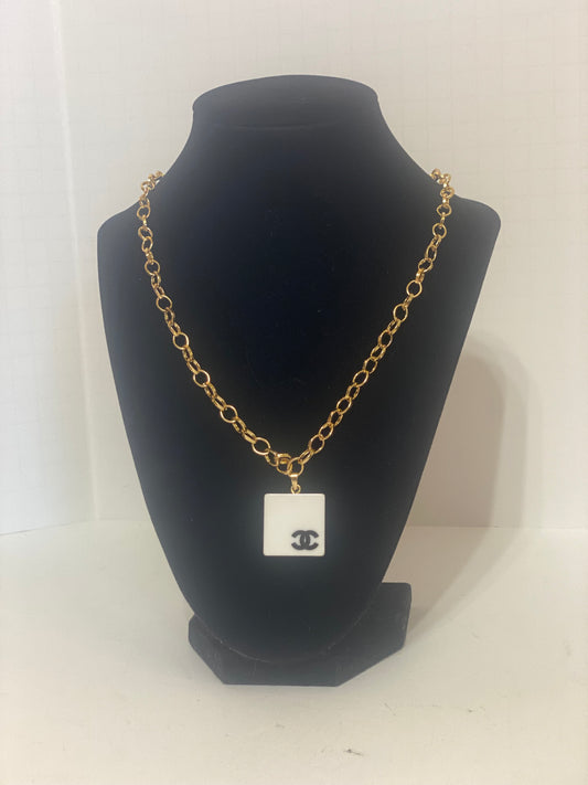 Chanel white square necklace