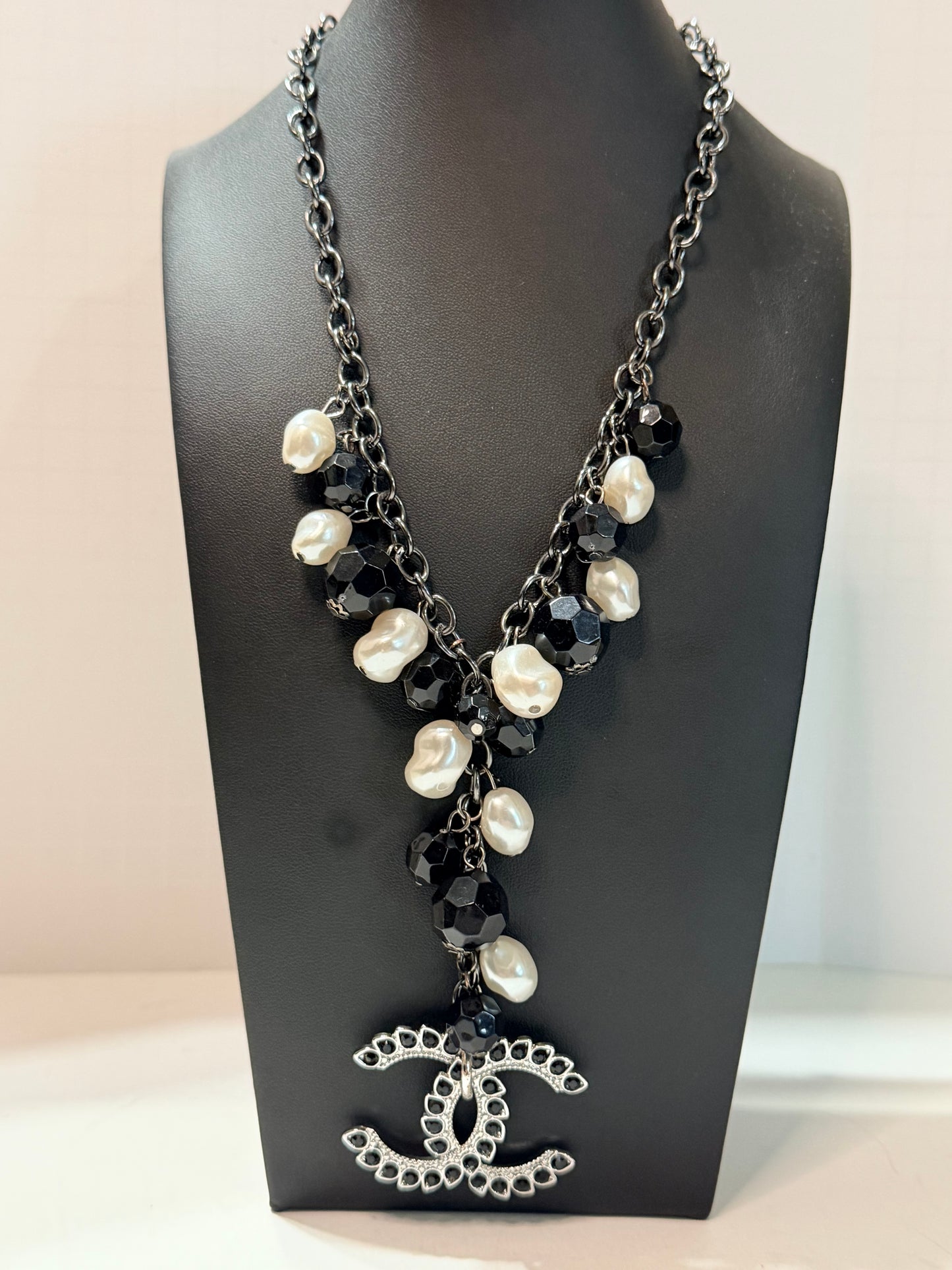 CC black and pearl necklace