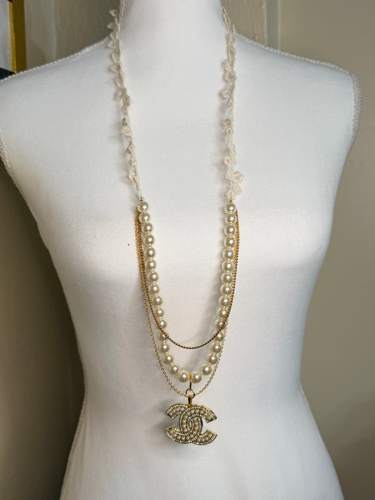 CC lace and pearl necklace