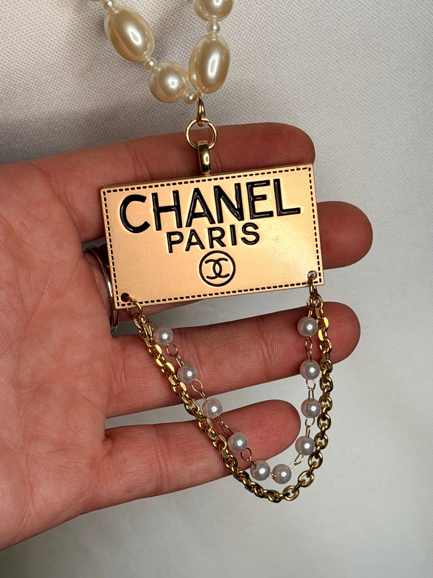 CC pearl long necklace