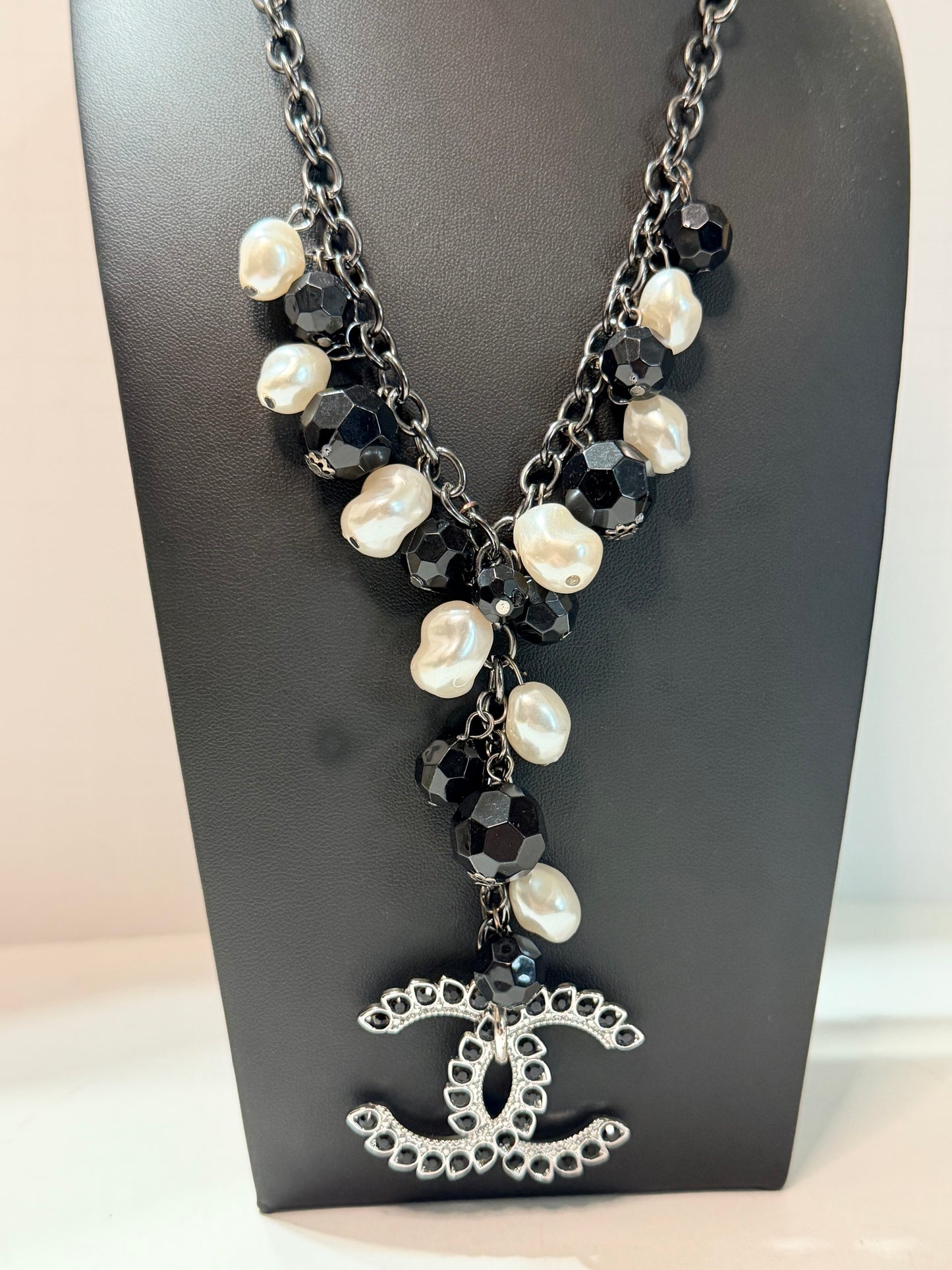 CC black and pearl necklace
