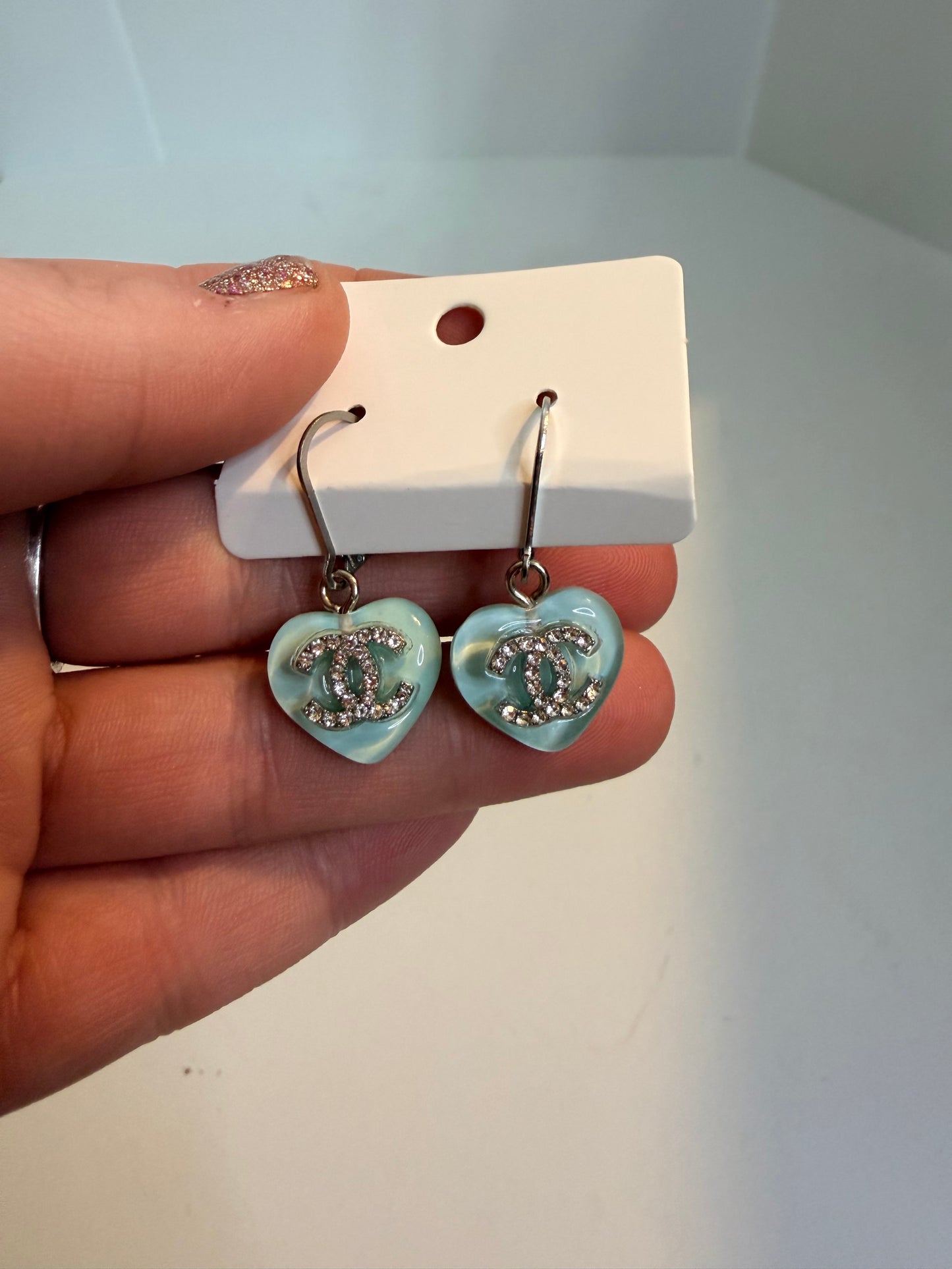 Blu CC heart earrings