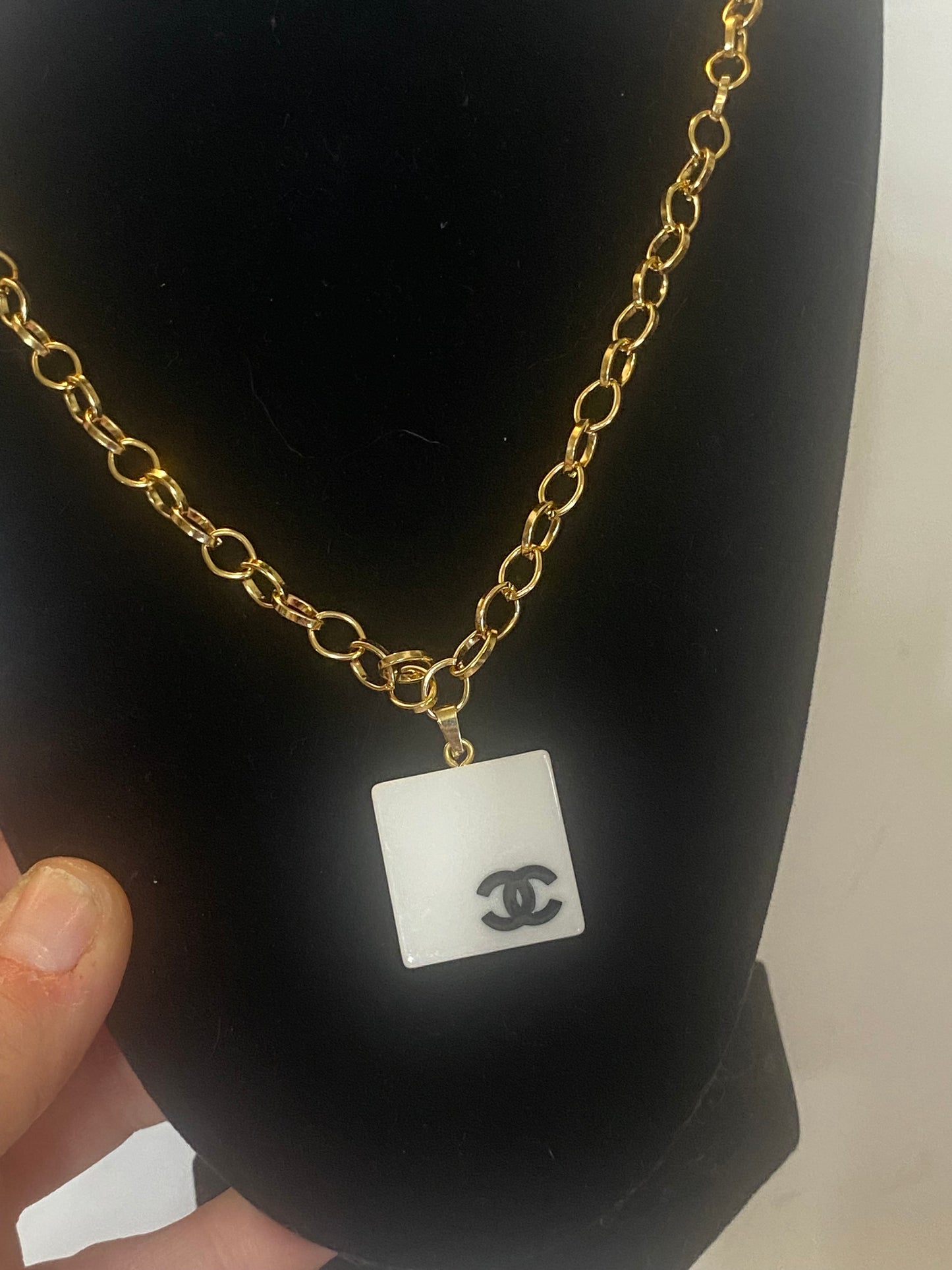 Chanel white square necklace