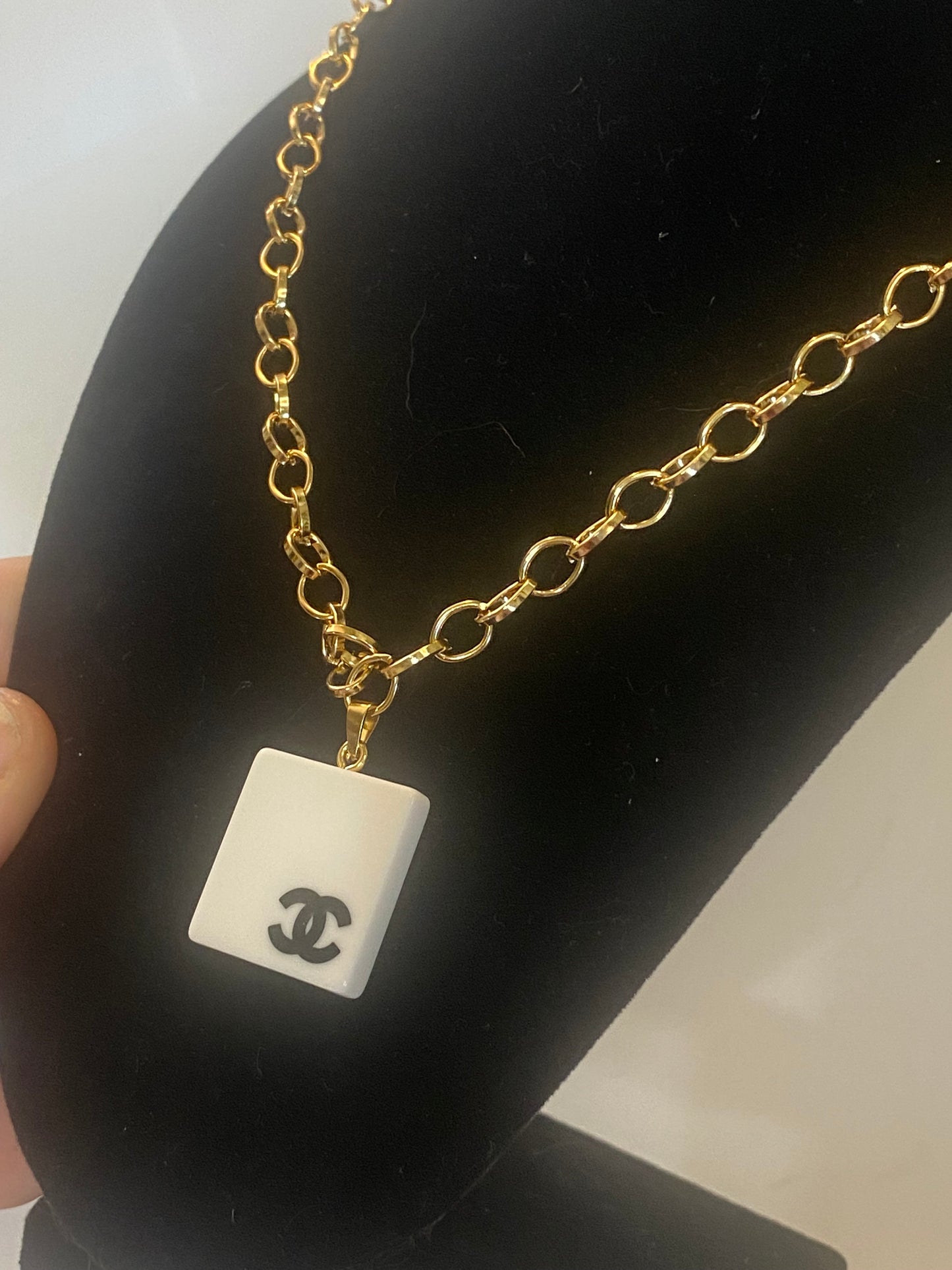 Chanel white square necklace