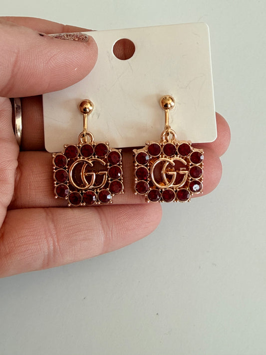 GG burgundy clip on earrings