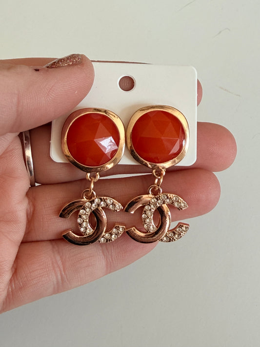 Gold CC rhinestone dangles